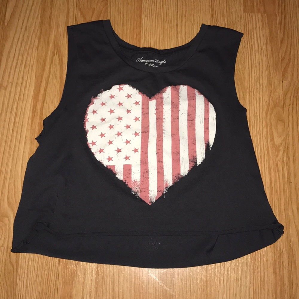 Dark gray crop top with American flag